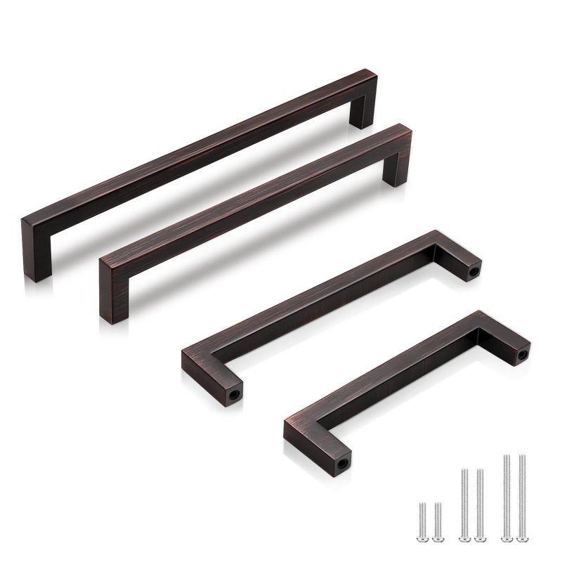GOBEKOR 10 Pack Cabinet Handles Oil Rubbed Bronze Cabinet Pulls 5 Inch (128mm) Hole Center Square Dresser Drawer Pulls Solid Dresser Handles for Kitchen Cabinets Bronze Cabinet Hardware - Image 1